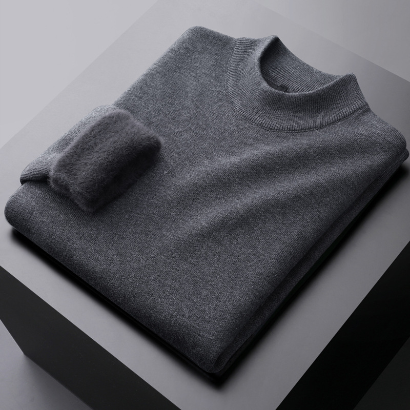 輕商務加絨羊毛一體半高領毛衣