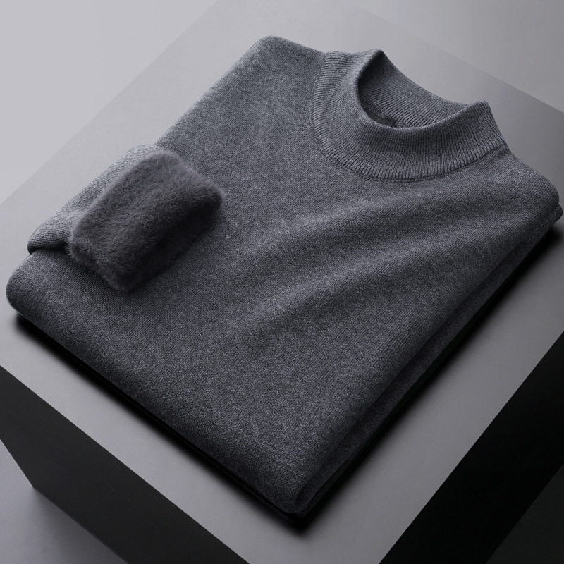 輕商務加絨羊毛一體半高領毛衣