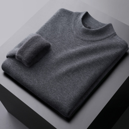 輕商務加絨羊毛一體半高領毛衣