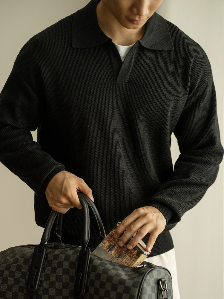 秋季V領針織套頭毛衣