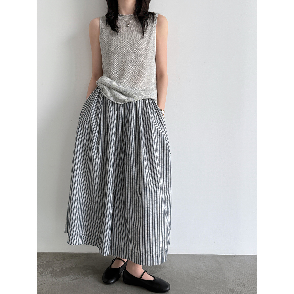 女春夏條紋九分休閒褲