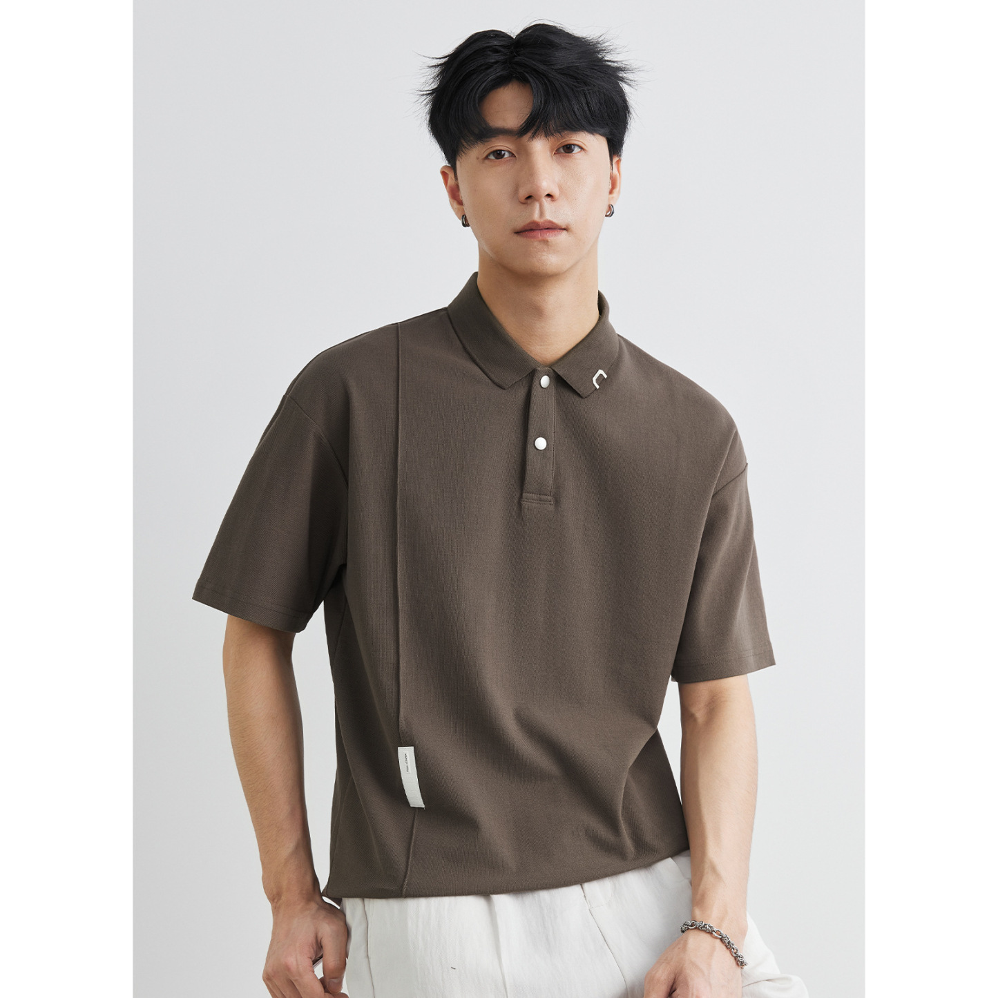 男士夏季美式寬鬆翻領短袖T恤