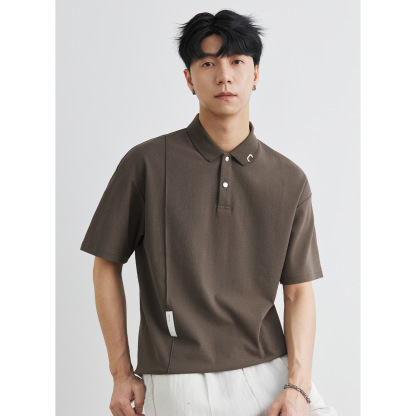 男士夏季美式寬鬆翻領短袖T恤