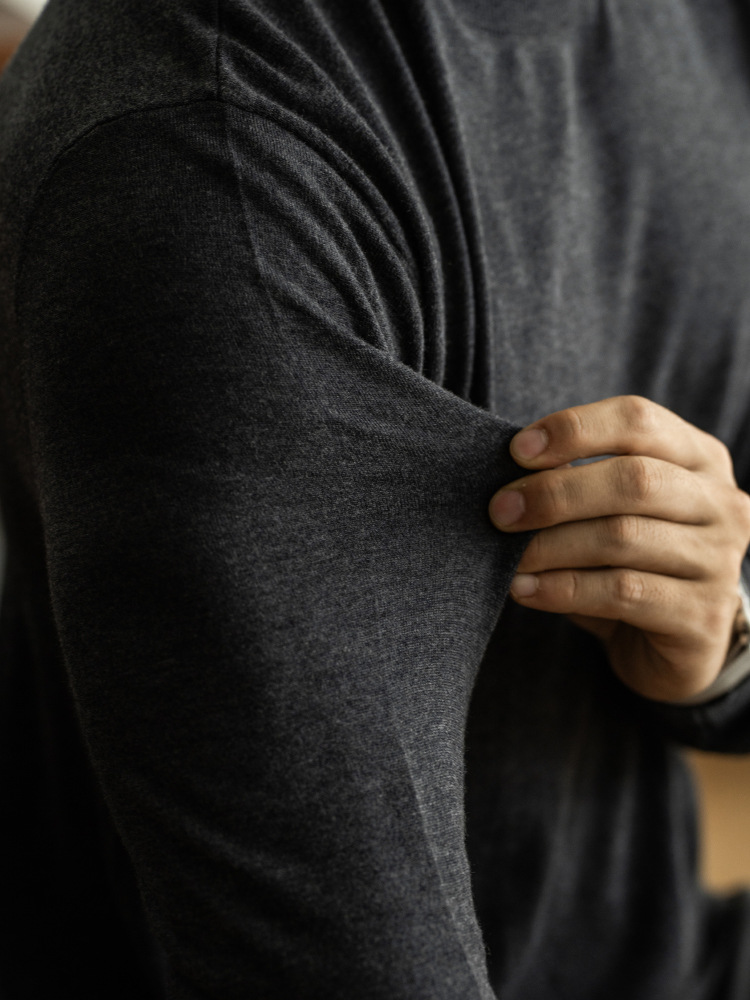 羊毛桑蠶絲16針純色春季長袖T恤