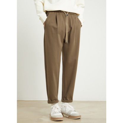 男士夏季純色垂感微錐形小直筒褲