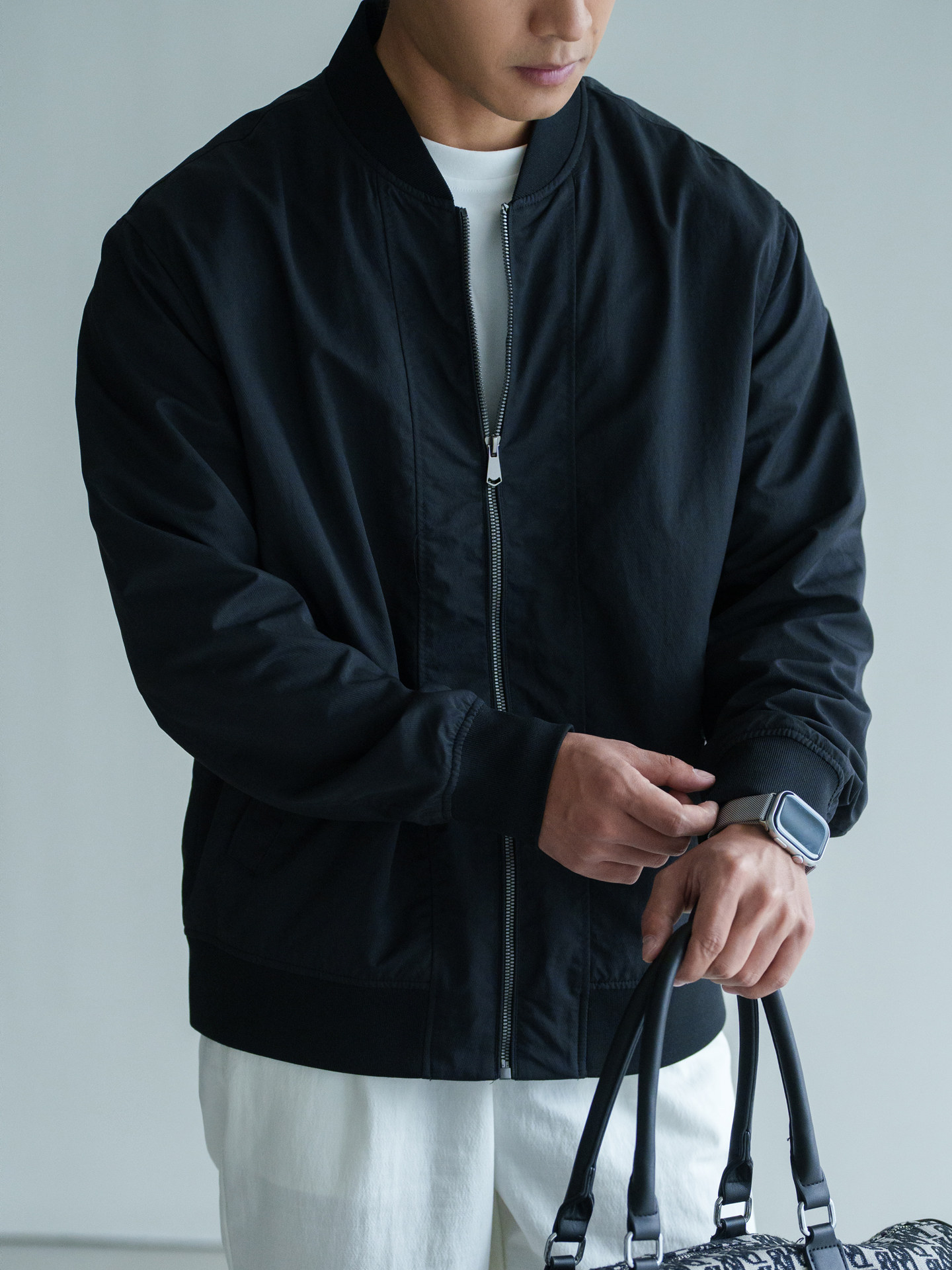 男春秋微皺激勵短款棒球服外套