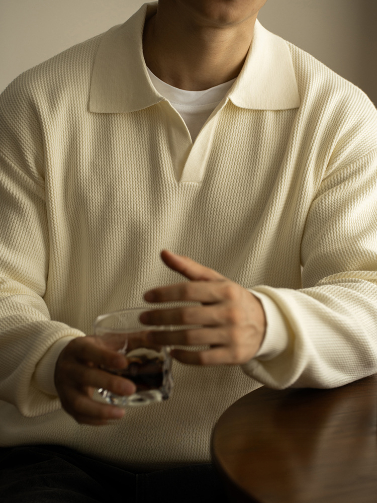 秋季V領針織套頭毛衣