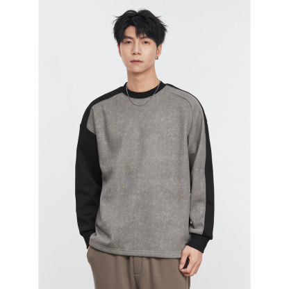 男士春秋高級感拼色休閒衛衣