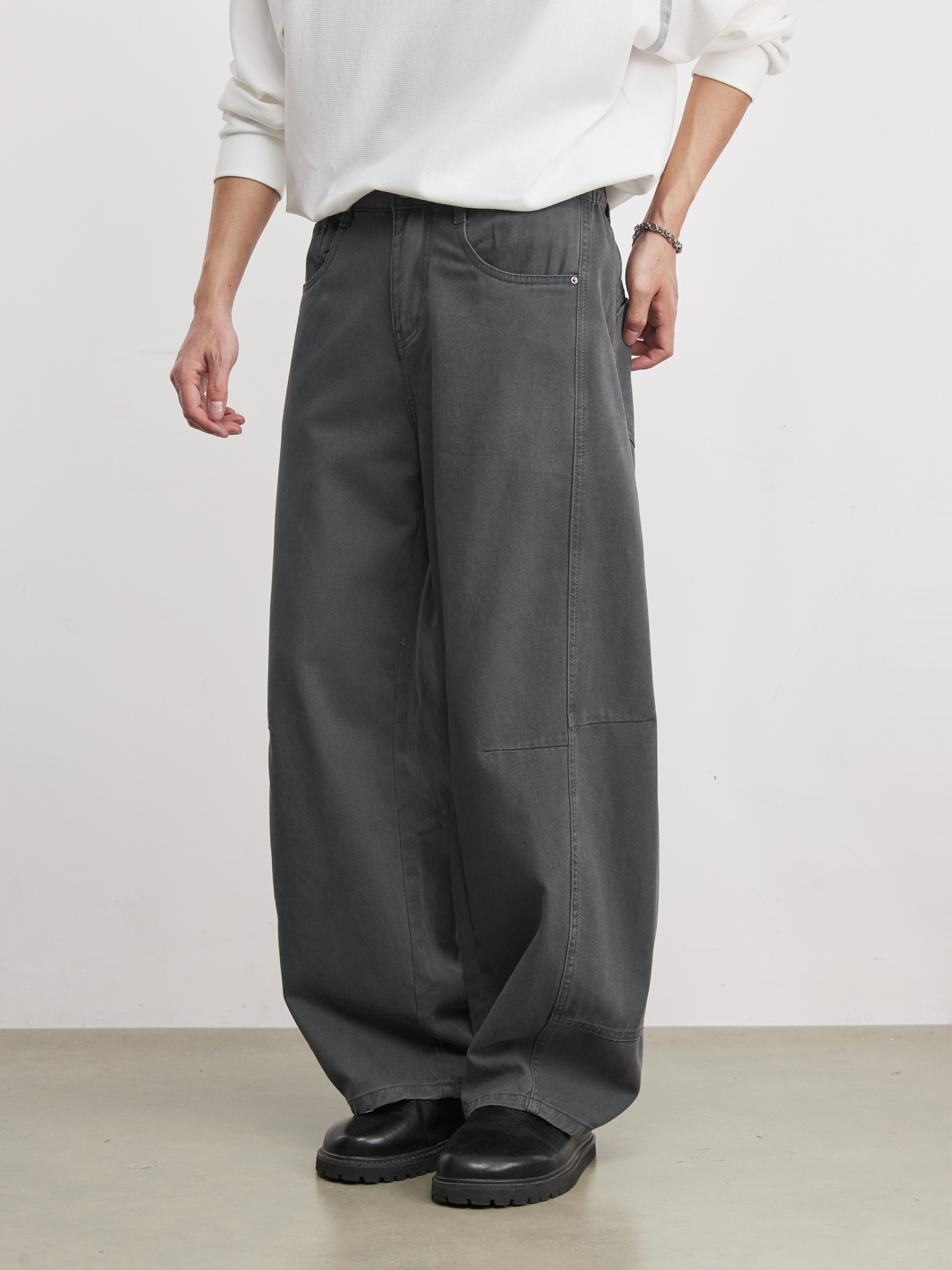 280g純棉立體鬆緊腰闊腿褲