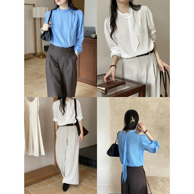 女春秋韓式立領寬鬆長袖襯衫