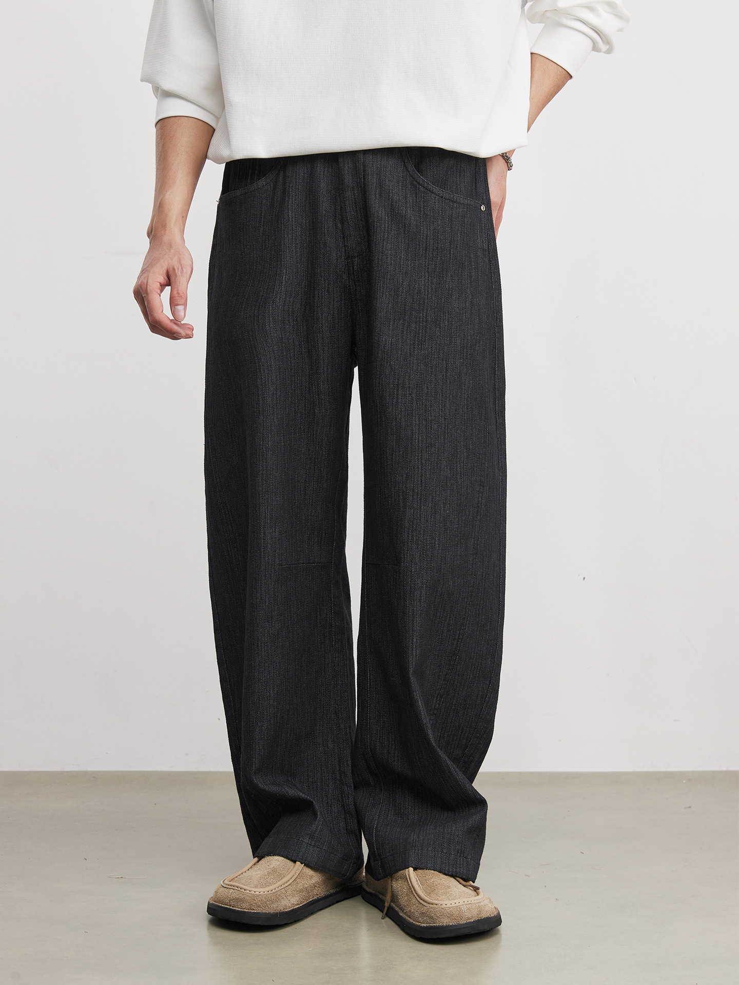 提花紋理抗皺美式復古水洗牛仔褲