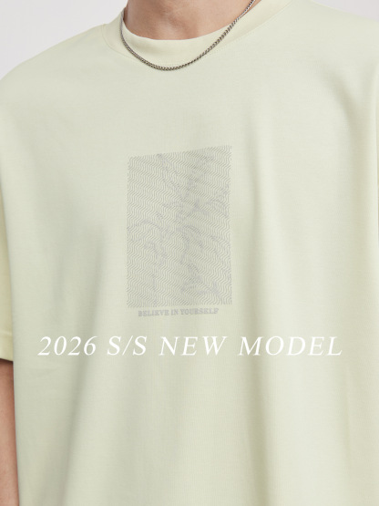 親膚液氮氨棉日系簡約印花圓領短T