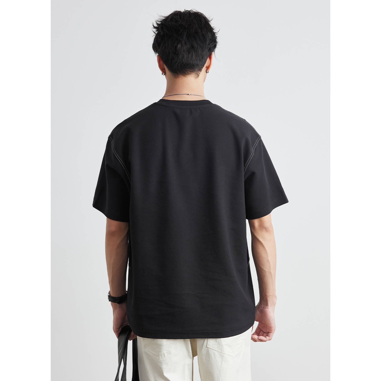 男士夏季美式明線刺繡短袖T恤