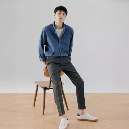 男士春秋韓版長袖牛仔襯衫