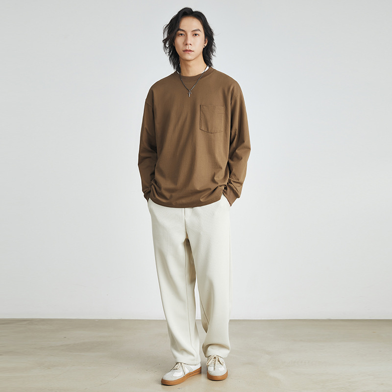 男士春秋日系230G純棉長袖T恤