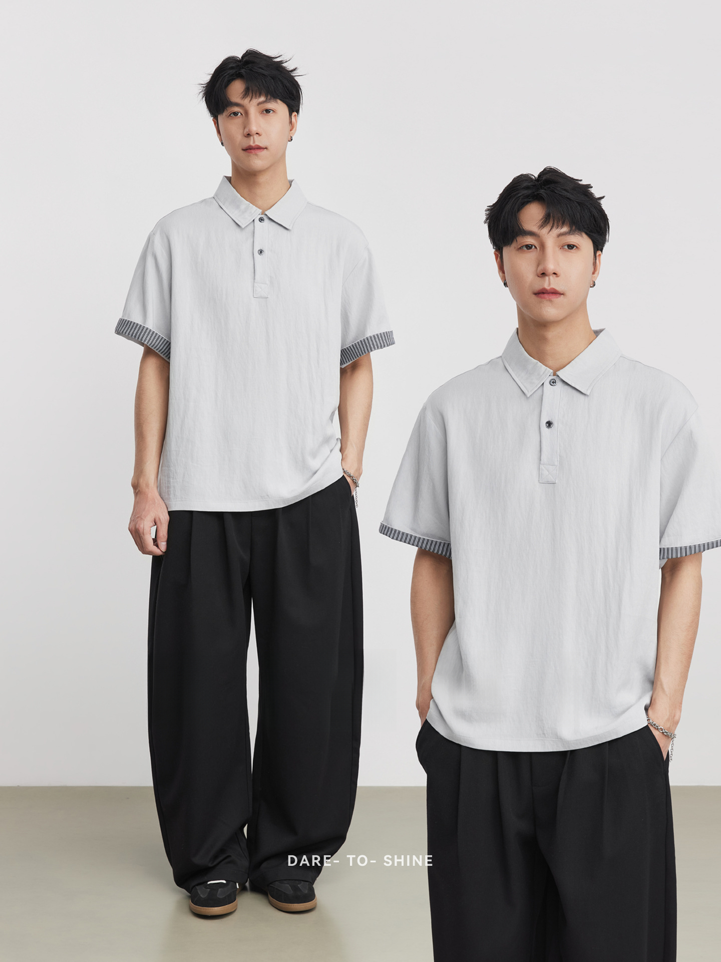 男夏簡約條紋POLO衫
