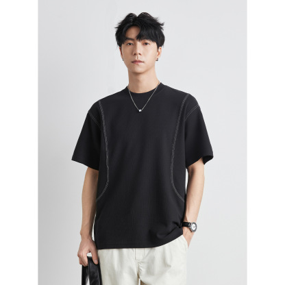 男士夏季美式明線刺繡短袖T恤