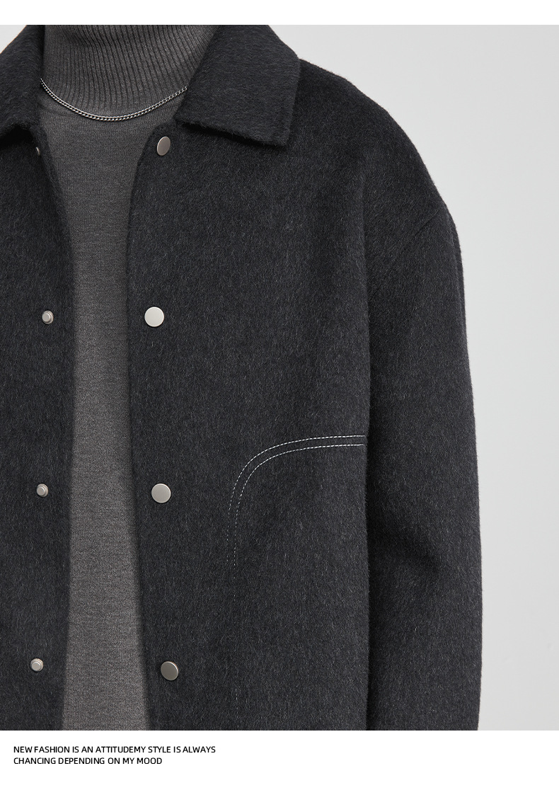 男士冬季明線翻領毛呢夾克外套