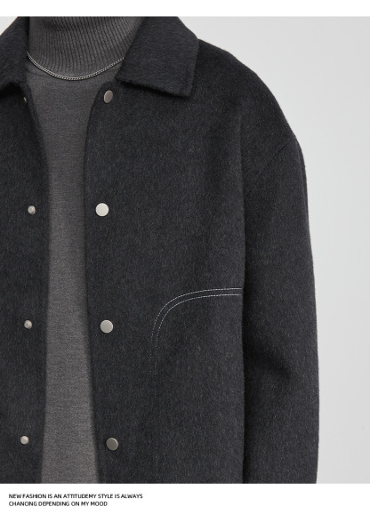 男士冬季明線翻領毛呢夾克外套