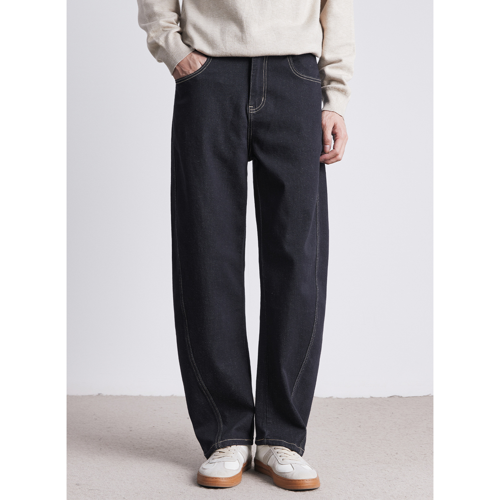 男士春秋重磅丹寧可選加絨直筒休閒褲