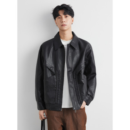 男士春秋機車皮夾克