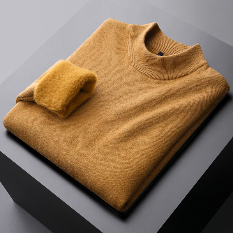 輕商務加絨羊毛一體半高領毛衣