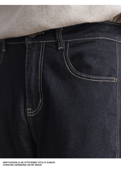 男士春秋重磅丹寧可選加絨直筒休閒褲