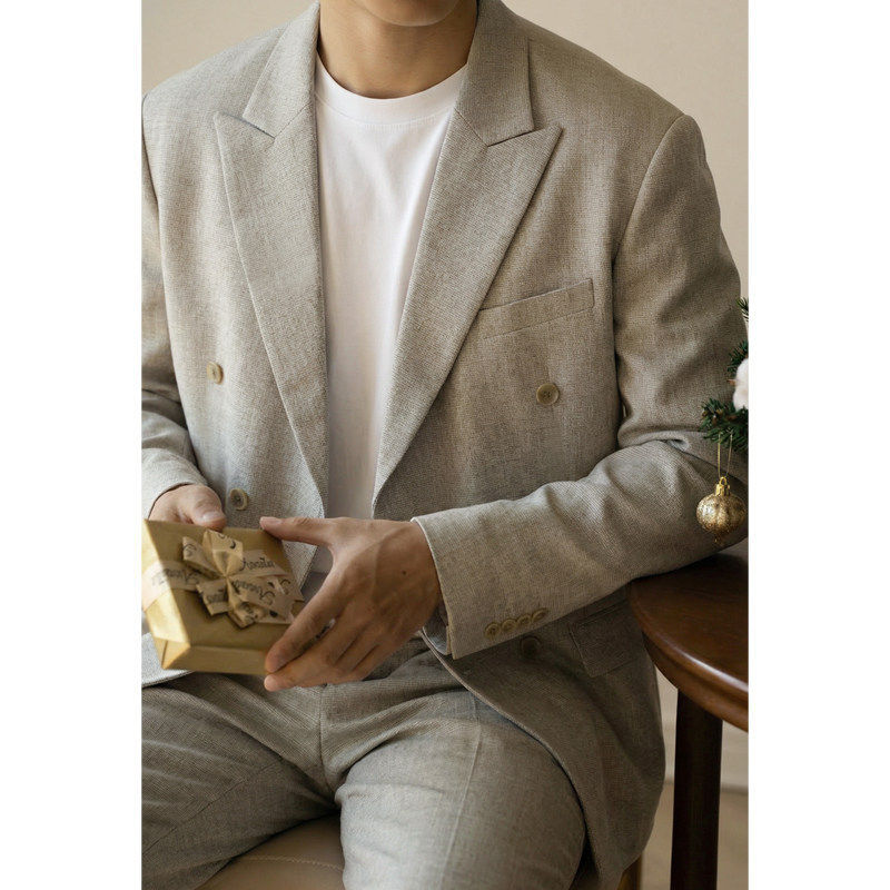 男春秋單排雙扣耐磨西服外套