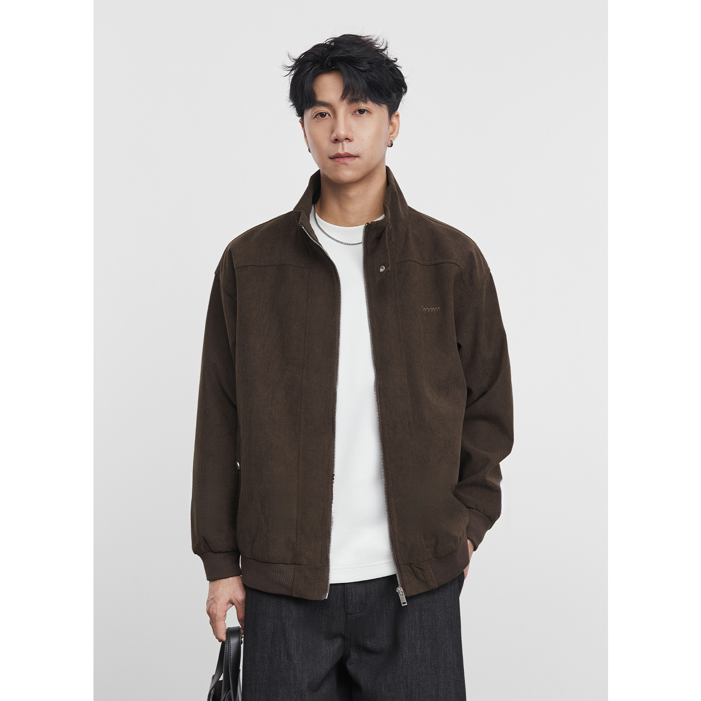 男士春秋刺繡立領工裝外套