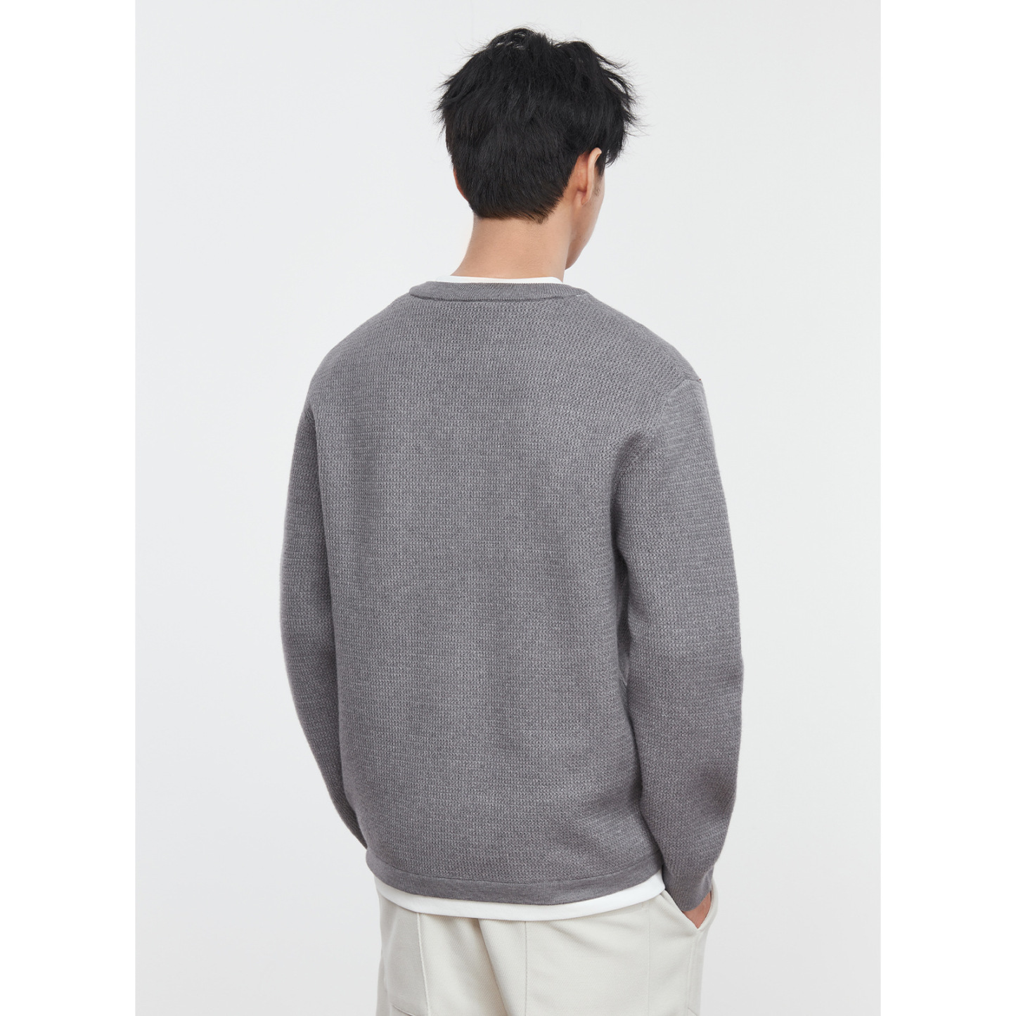 男士秋冬自發熱假兩件寬鬆針織毛衣