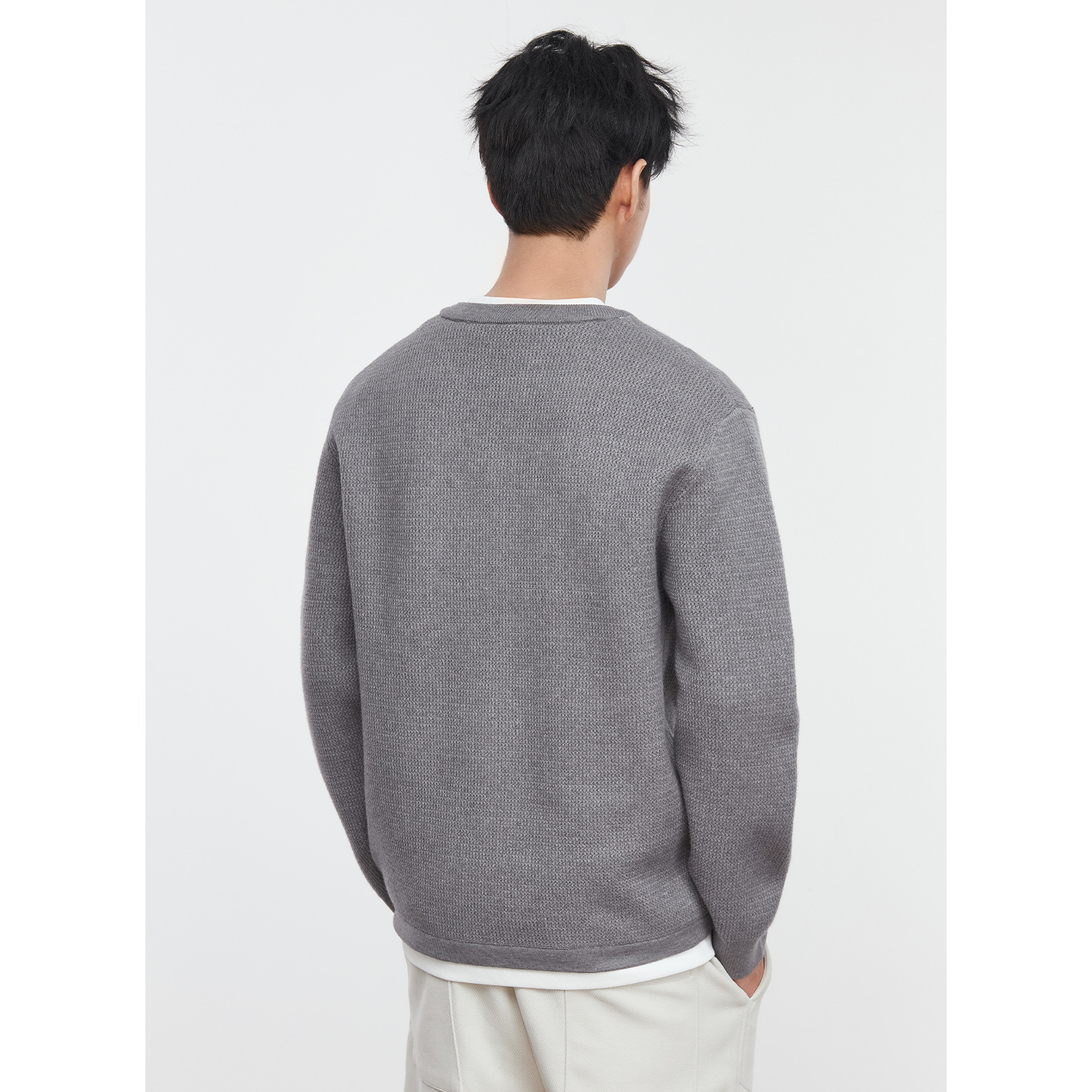 男士秋冬自發熱假兩件寬鬆針織毛衣