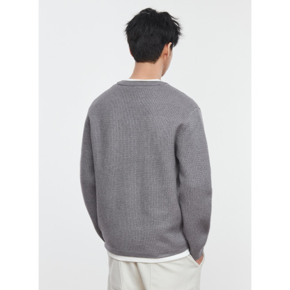 男士秋冬自發熱假兩件寬鬆針織毛衣