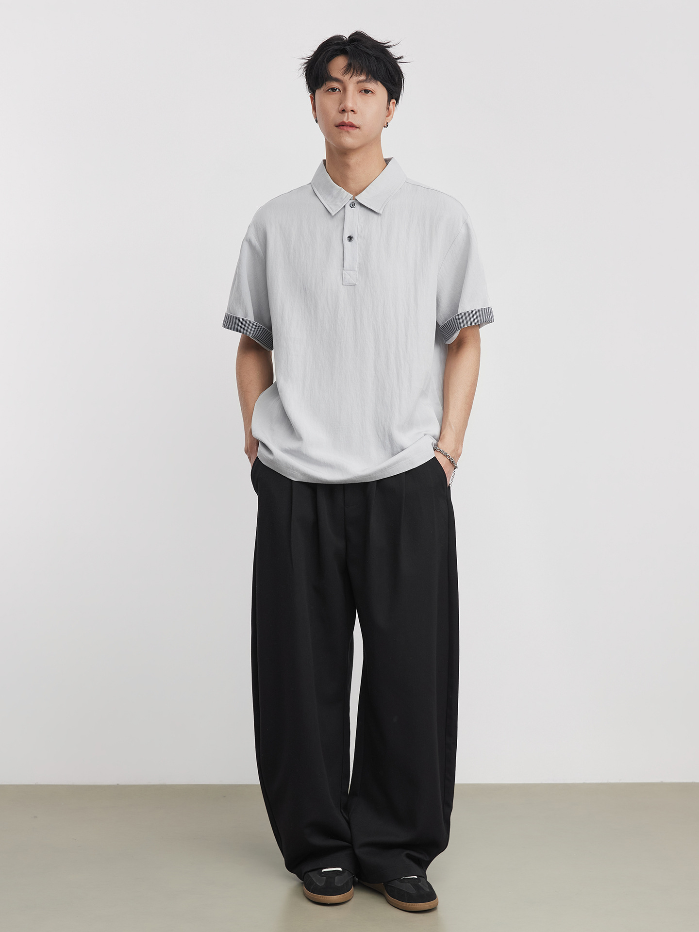 男夏簡約條紋POLO衫