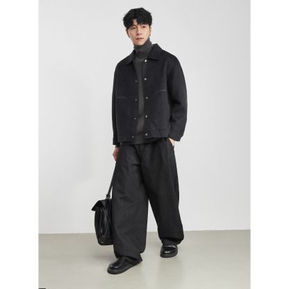 男士冬季明線翻領毛呢夾克外套