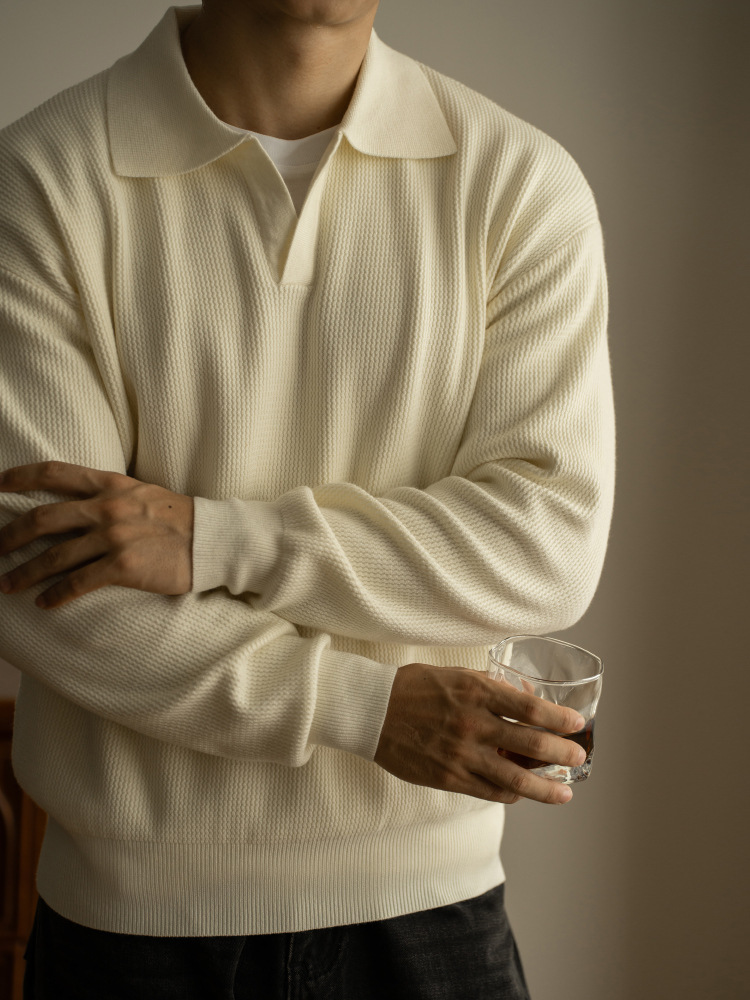 秋季V領針織套頭毛衣