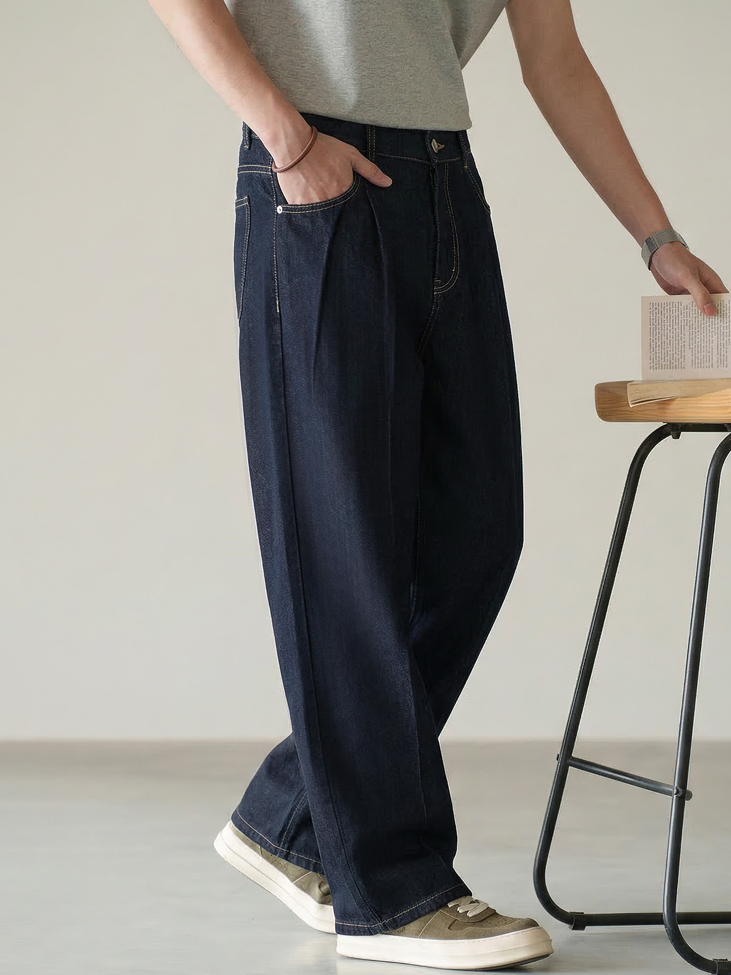 男春夏萊賽爾棉刺繡直筒牛仔褲