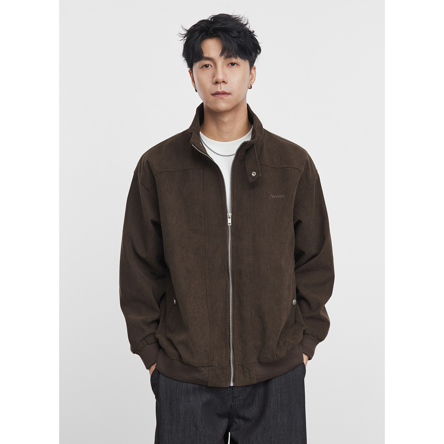 男士春秋刺繡立領工裝外套