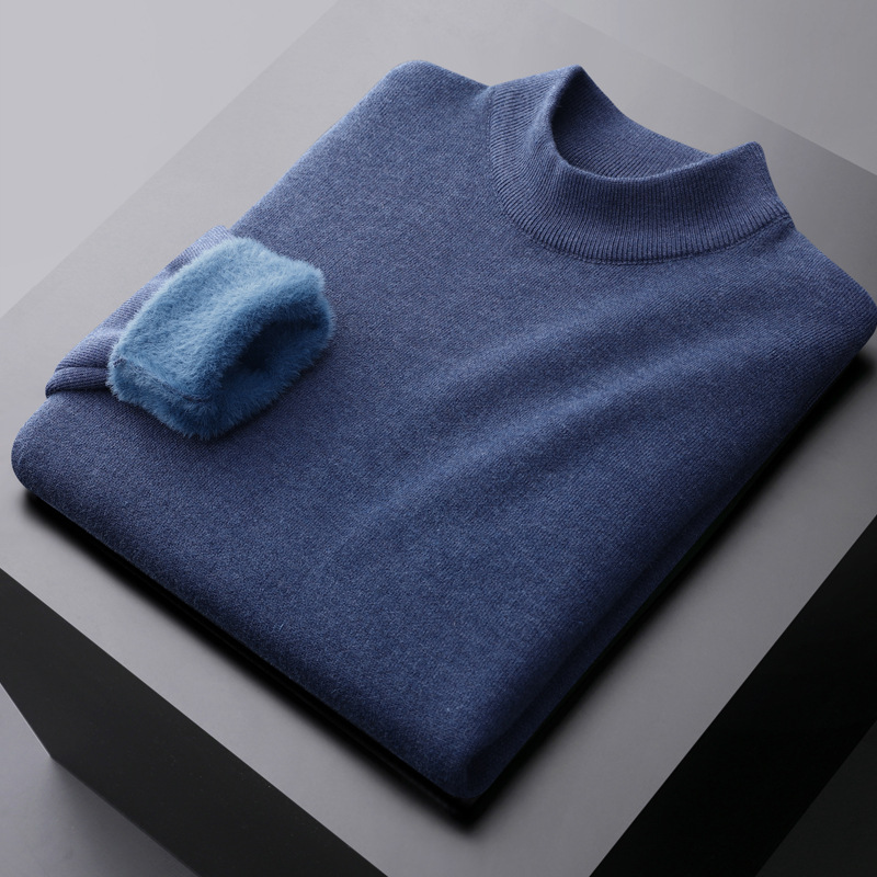 輕商務加絨羊毛一體半高領毛衣