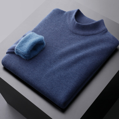 輕商務加絨羊毛一體半高領毛衣