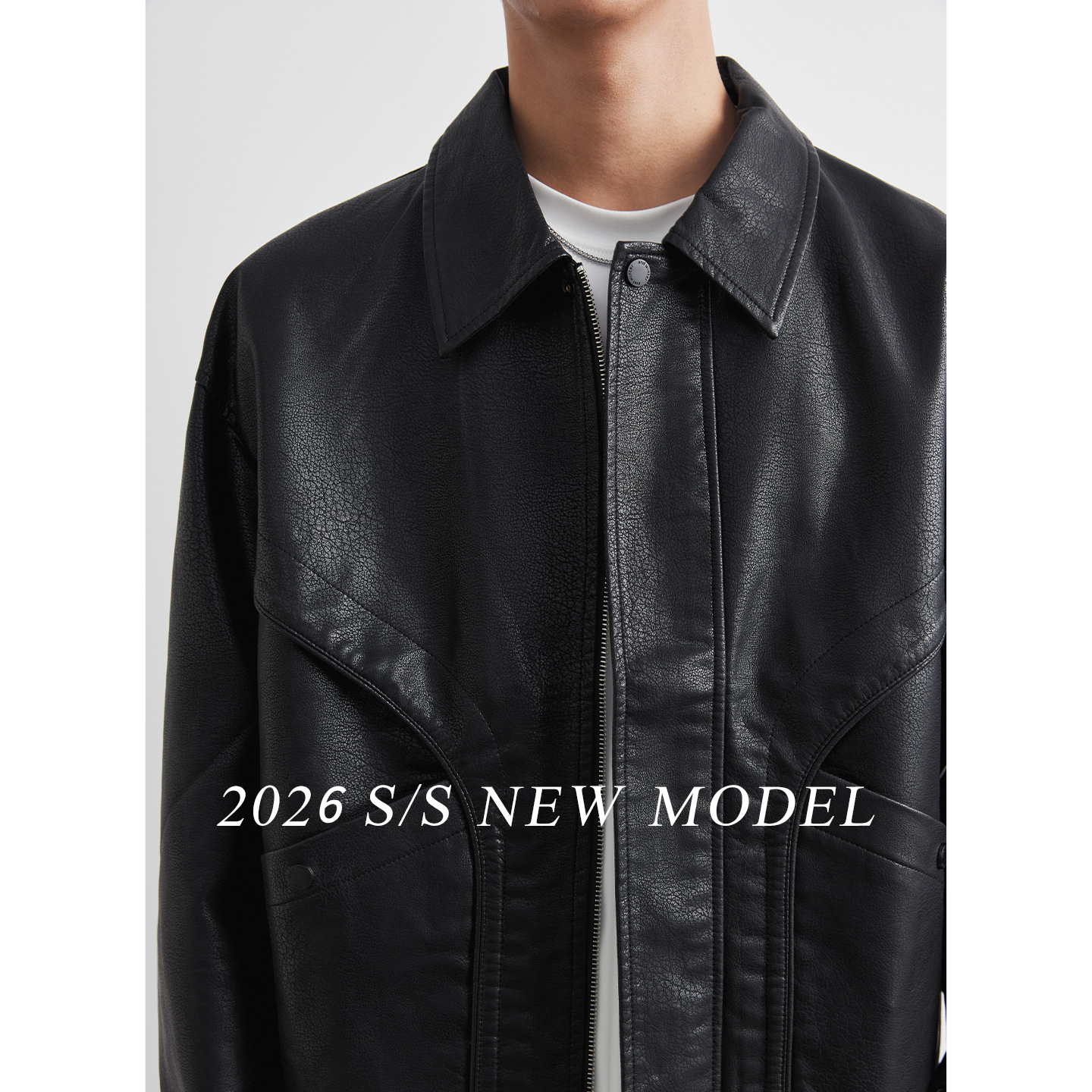 男士春秋機車皮夾克