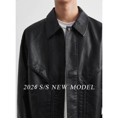 男士春秋機車皮夾克