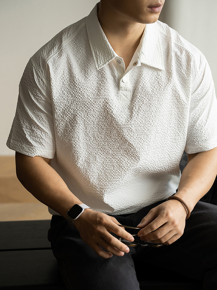 男士春夏速乾泡泡紗短袖T恤