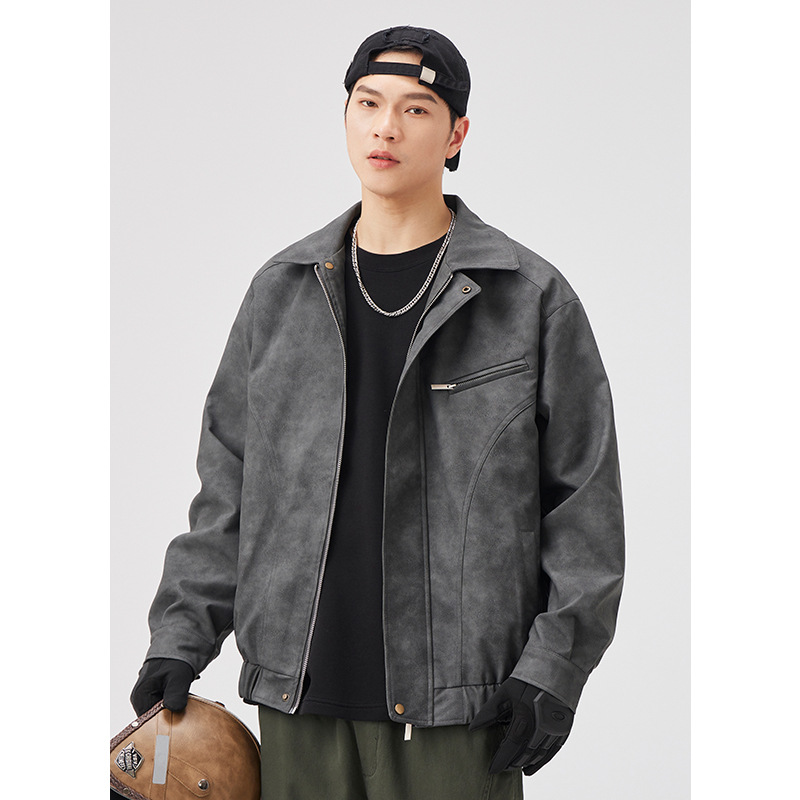 男士春秋美式工裝美拉德麂皮絨夹克外套