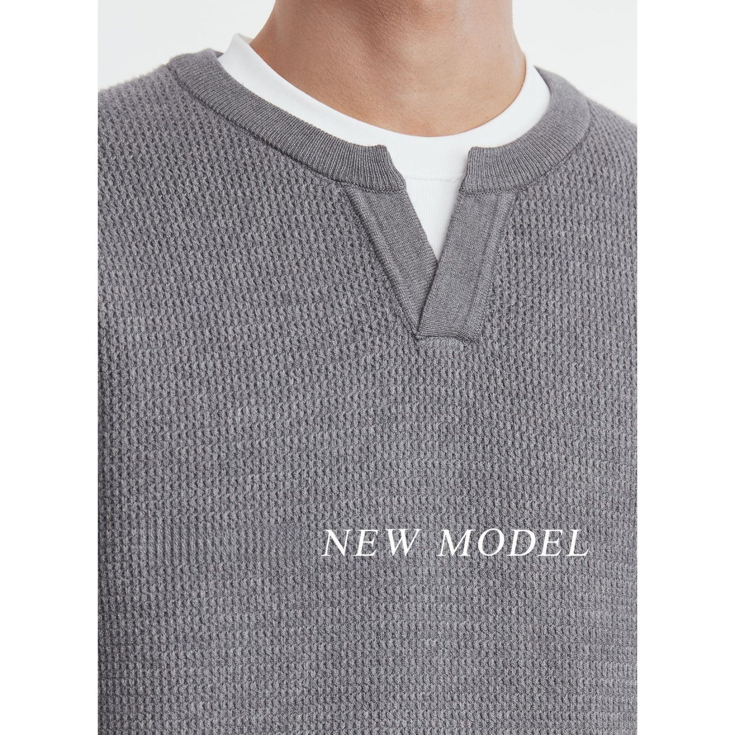 男士秋冬自發熱假兩件寬鬆針織毛衣