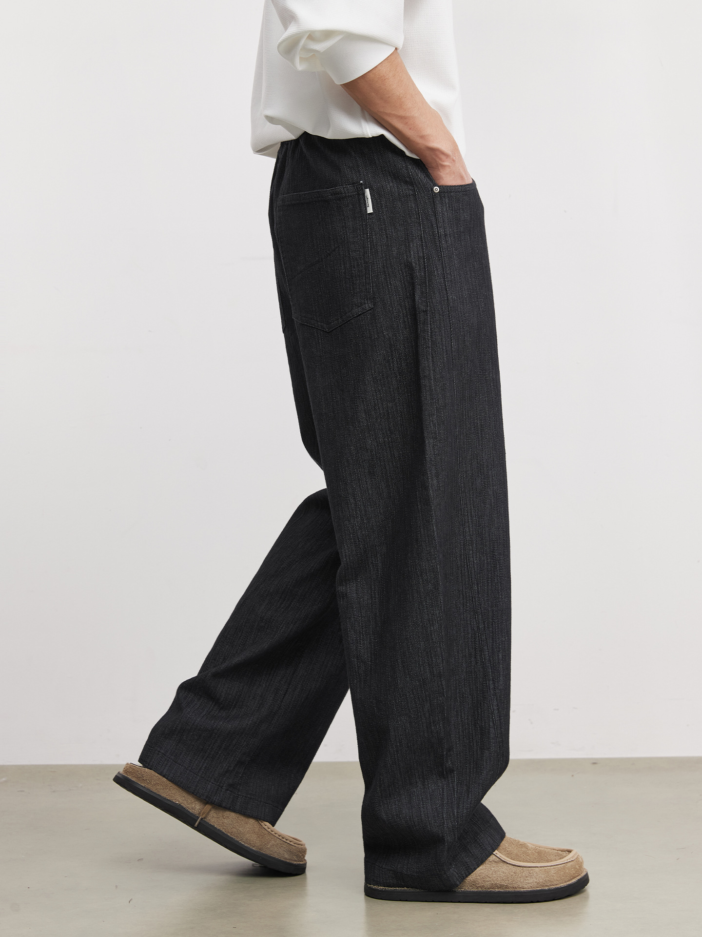 提花紋理抗皺美式復古水洗牛仔褲