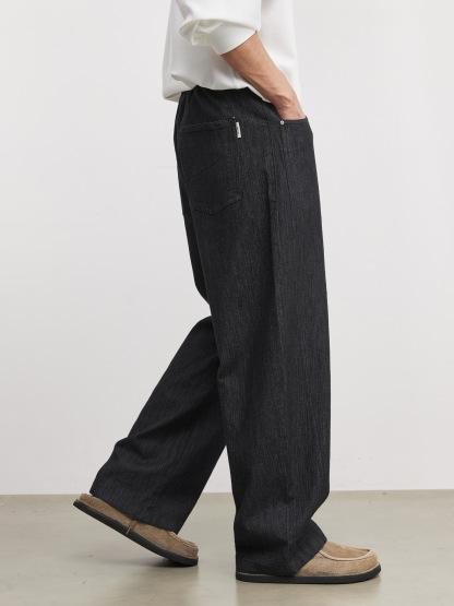 提花紋理抗皺美式復古水洗牛仔褲