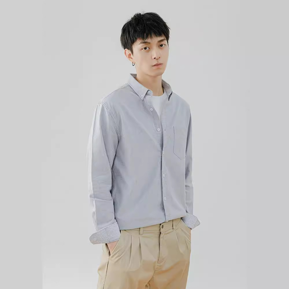 男士春秋牛津紡長袖襯衫