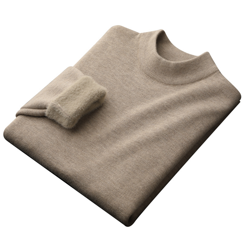 輕商務加絨羊毛一體半高領毛衣