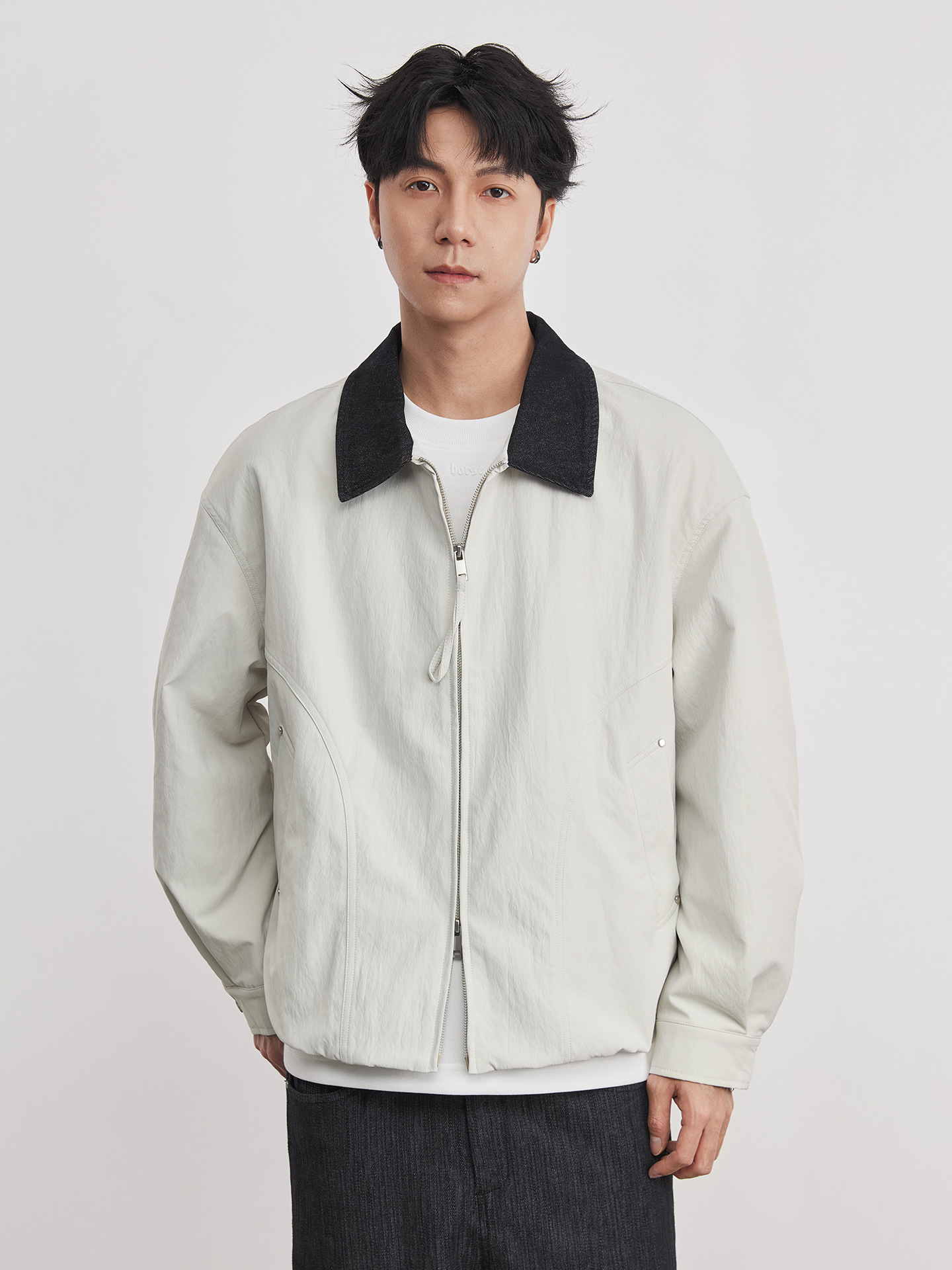 巴恩風拼接牛仔翻領底特律外套