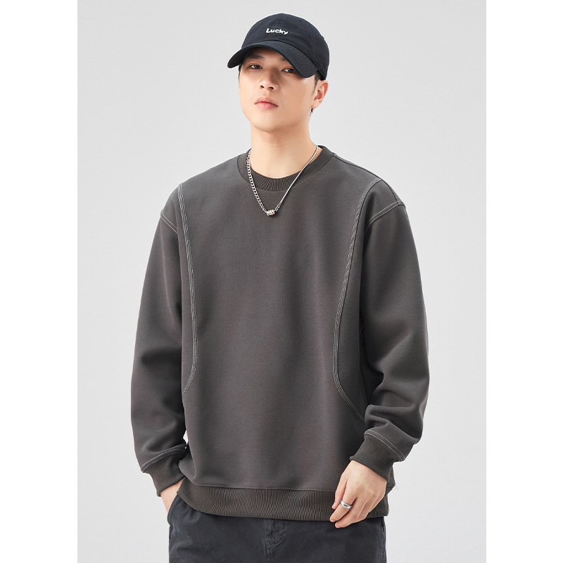 男士春秋明線圓領寬鬆套頭衛衣